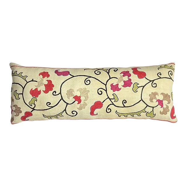 Single Antique Silk Embroidery Suzani Pillow For Sale