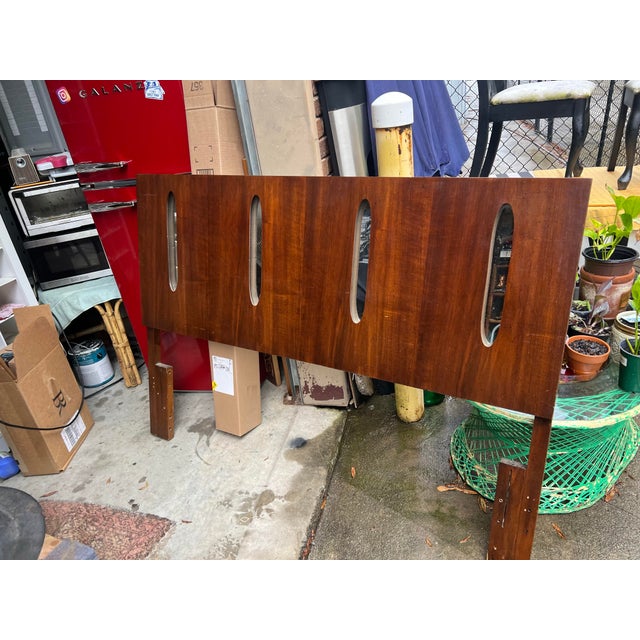 Mid-Century Modern 1970s Wooden Carved Headboard, Queen Size For Sale - Image 3 of 4