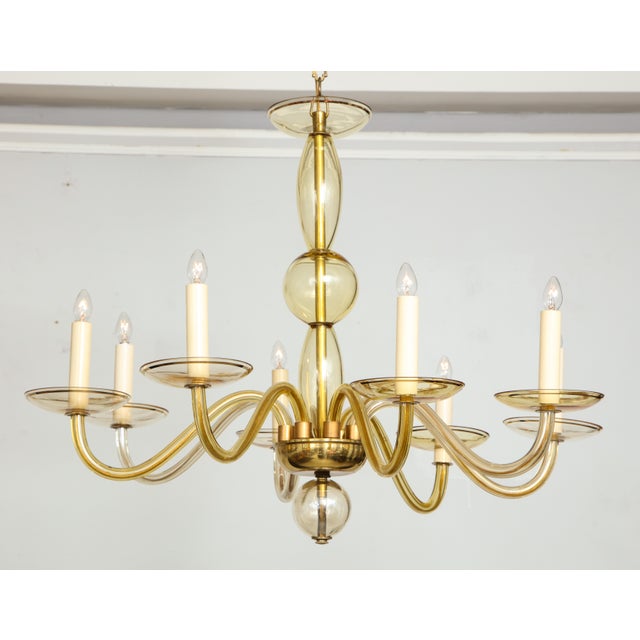 Mid-Century Modern Eight-Arm Amber-Colored Murano Glass Chandelier For Sale - Image 3 of 10