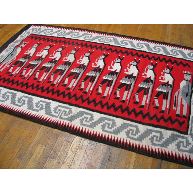 Rustic 1940s Red Gray Figural Vintage Zapotec Mexico Yei Rug 4' 7" X 7' 7" Handmade Wool Carpet For Sale - Image 3 of 4