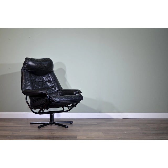 Norwegian Leather Swivel Chair from Skoghaug, 1960s For Sale - Image 9 of 12