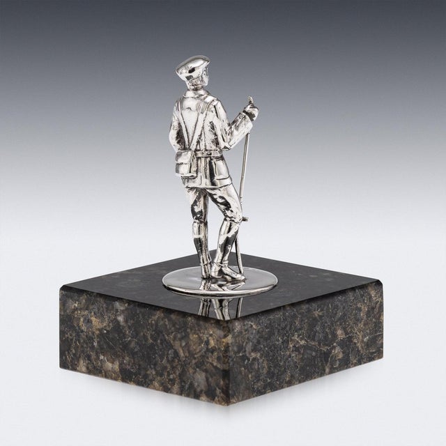 Antique 20th Century English Silver Fisherman Statue on Granite Base, 1902 For Sale - Image 4 of 14