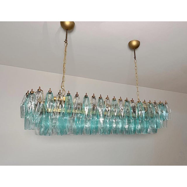 Turquoise and Clear Murano Glass Poliedri Chandelier by Carlo Scarpa For Sale - Image 14 of 18