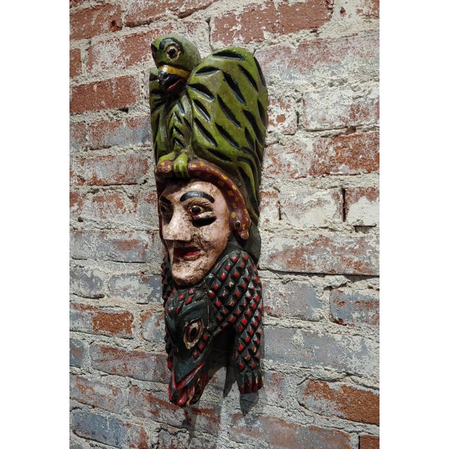 Antique wood carved Mexican Mask -Painted size 10 x 6 x 21" A beautiful piece that will add to your décor!