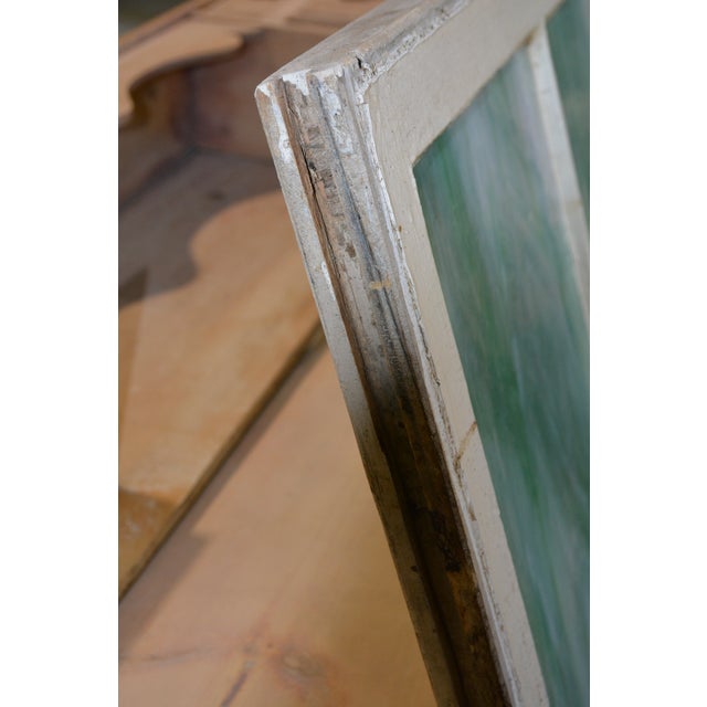 Mint Vintage Large Green Blue & White Slag Glass 6 Pane Window Panel From Va Church For Sale - Image 8 of 18