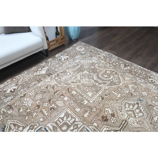 1970s 1970s Vintage Persian Handmade Wool Cotton Light Brown Area Rug For Sale - Image 5 of 11