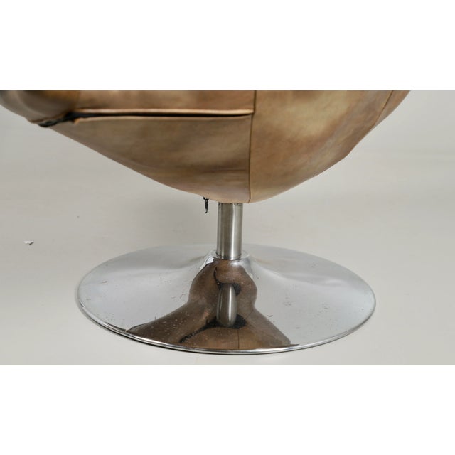 Brown Designer Leather Swivel Lounge Chair For Sale - Image 8 of 8