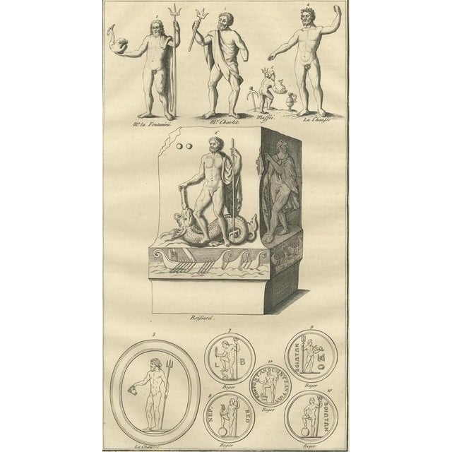 After Bernard de Montfaucon, Neptune / Poseidon Sculptures and Coins, 1721, Engraving For Sale - Image 3 of 11