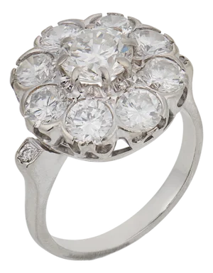 Vintage 3.00 Carat Round Brilliant Cut Diamond 18k White Gold Cluster Ring, Size 6