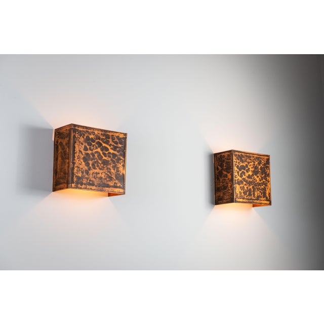 Square Textured Brass Wall Lamps, 1970s, Set of 2 For Sale - Image 12 of 12