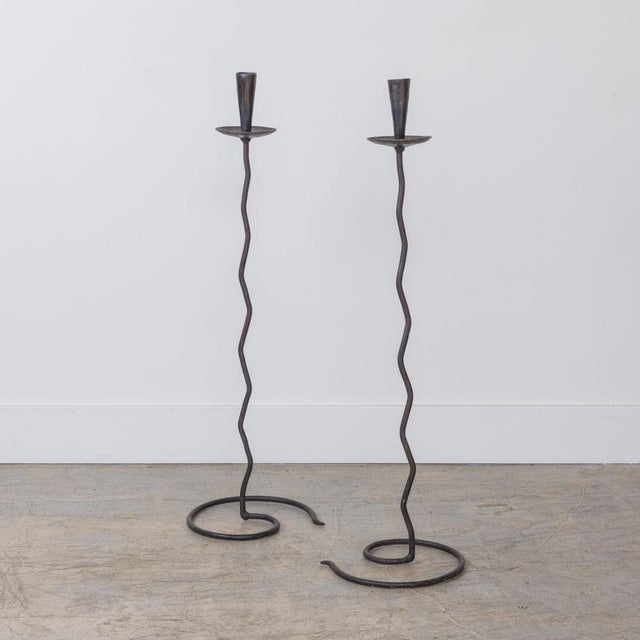 1950s Tall French Iron Wavy Candlestick For Sale - Image 4 of 10