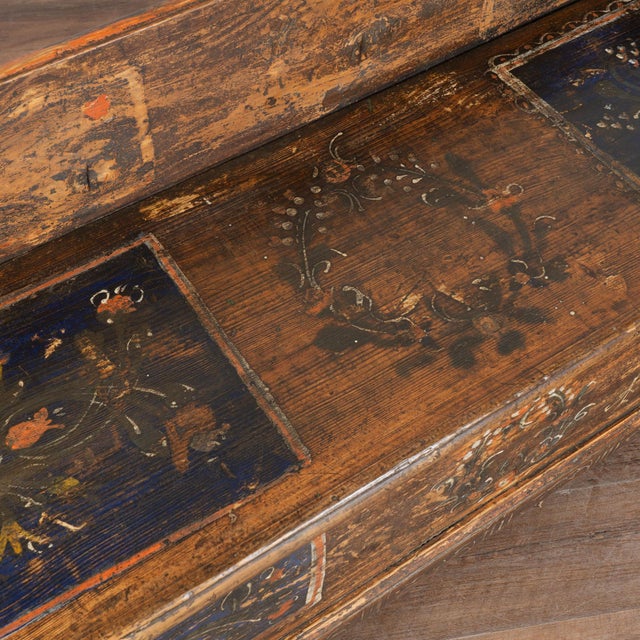 Original Hand Painted Long Pine Bench Dated 1933 For Sale - Image 4 of 9