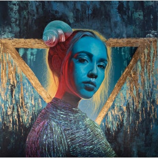 Blue Aura by Andrada Trapnell | Mixed media on board portrait of a woman with blue tones For Sale
