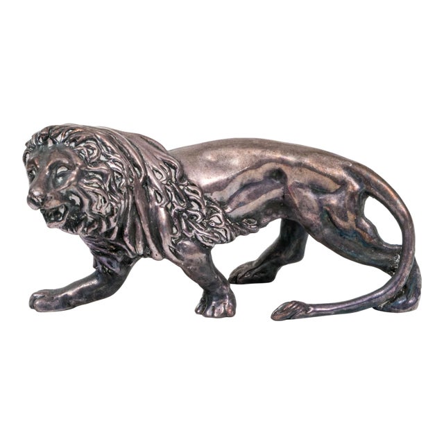 Vintage Israeli Sterling Silver Clad Lion Figurine For Sale