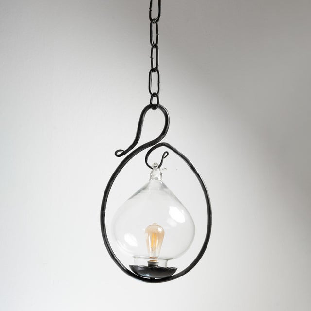 Black Vintage Pendant Light in Glass and Ion, 1890s For Sale - Image 8 of 8