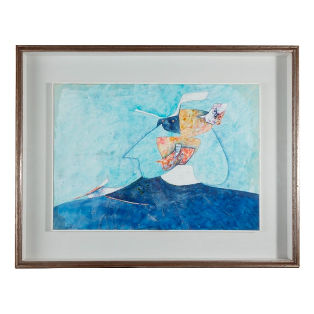 Gianni Dova, Figure with White Headdress, 1960, Mixed Media on Paper For Sale