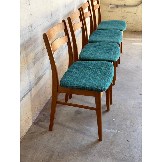 1960s Set of 4 Vintage Danish Teak Dining Chairs Mid Century Modern Blue Upholstered For Sale - Image 5 of 9