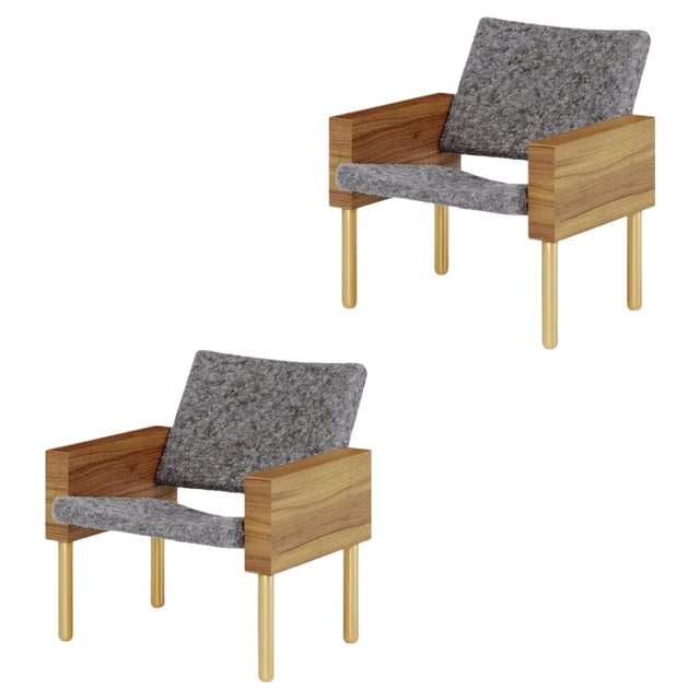 Set of Natural Walnut Block Armchairs by Carl Malmsten For Sale