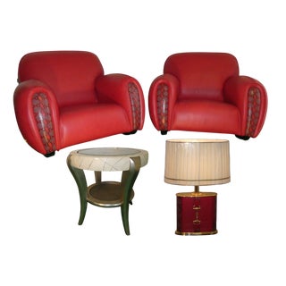 Vintage Chairs and Lamp with Coffee Table by Elisabetta Gucci for Form Italia, 1980s, Set of 4 For Sale
