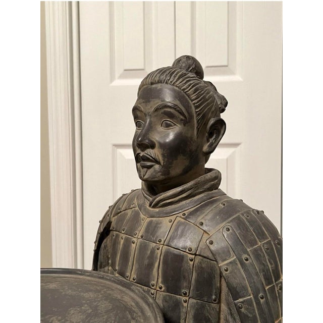 Rare Large Vintage “Terracotta” Warrior Butler Serving Tray Table Statue 37” For Sale - Image 6 of 11