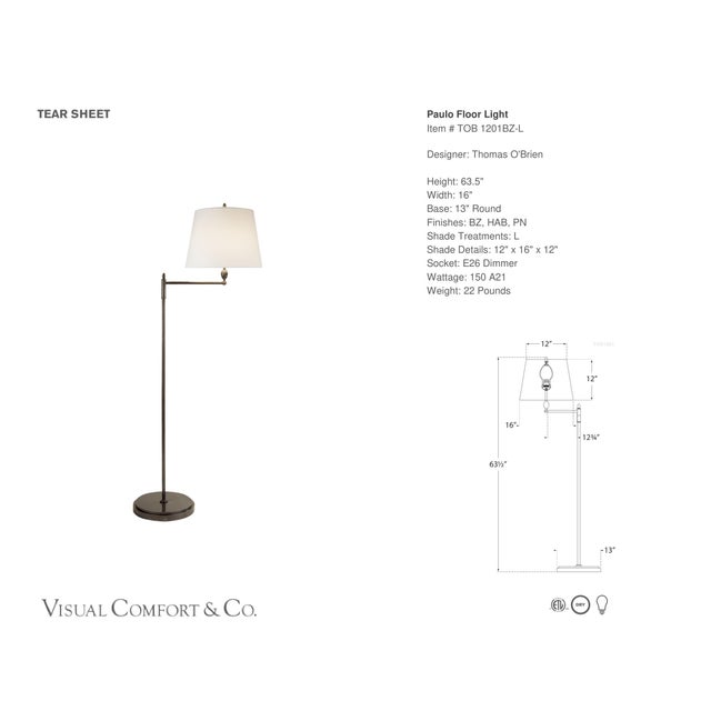 Thomas O'Brien by Visual Comfort Signature Paulo Floor Light in Bronze with Linen Shade Designer: Thomas O'Brien Height:...