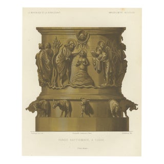 Ferdinand Séré, Baptismal Font at Liège, Lacroix, 1851, Chromolithograph For Sale