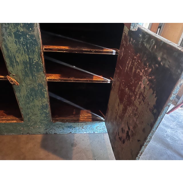 Antique Farmhouse Wood-Painted Turquoise Cabinet For Sale - Image 13 of 16