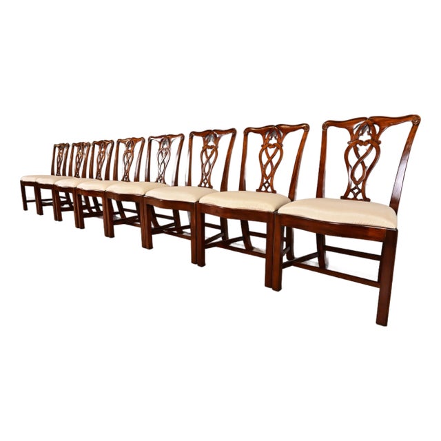 Maitland Smith Georgian Carved Mahogany Dining Chairs, Set of Eight For Sale