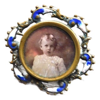 Antique French Enamel Victorian Child Picture Frame Brooch Pin For Sale