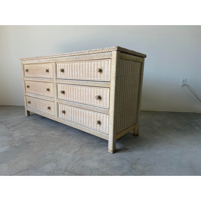 Vintage Henry Link Coastal Woven Wicker Six-Drawer Dresser For Sale - Image 10 of 13