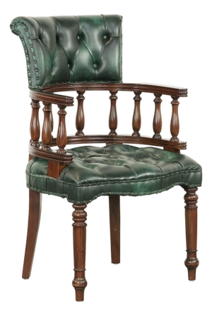Chesterfield Desk Chair in Green Flame-Patterned Cowhide Leather