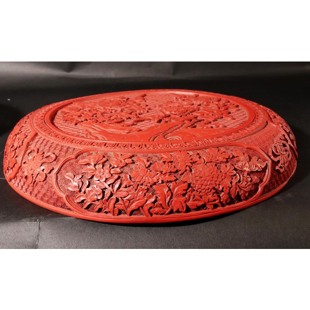 Chinese Carved Cinnabar Red Lacquer Circular Box and Cover For Sale - Image 11 of 12