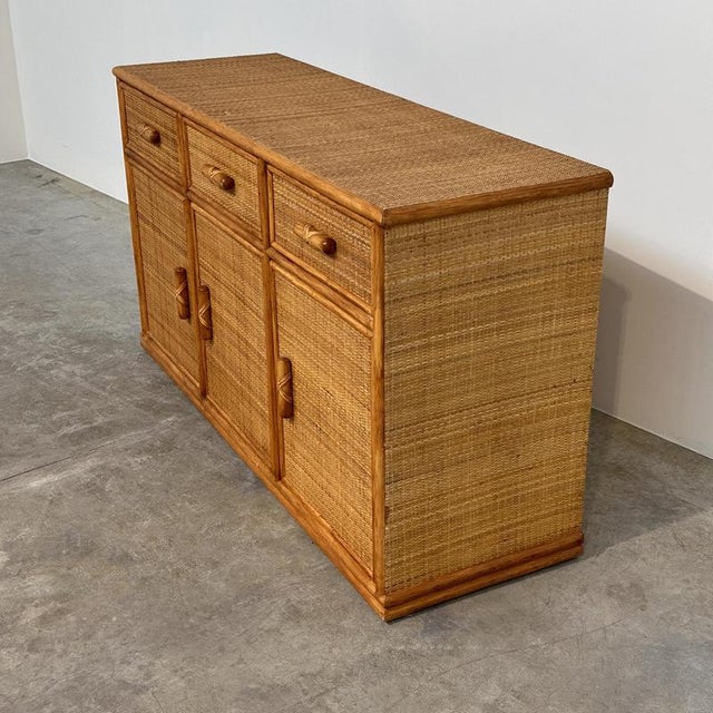 Wood Vintage Rattan and Bamboo Sideboard, 1970s For Sale - Image 7 of 14