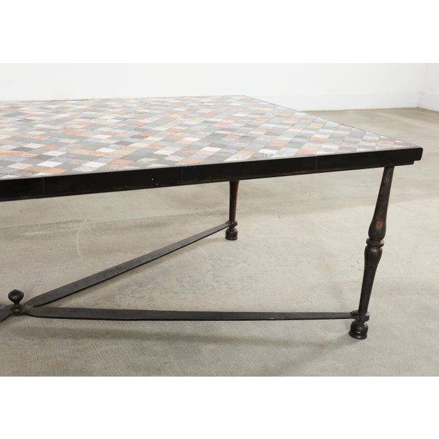 Charcoal Monumental Italian Mosaic Marble Top Specimen Cocktail Table For Sale - Image 8 of 18