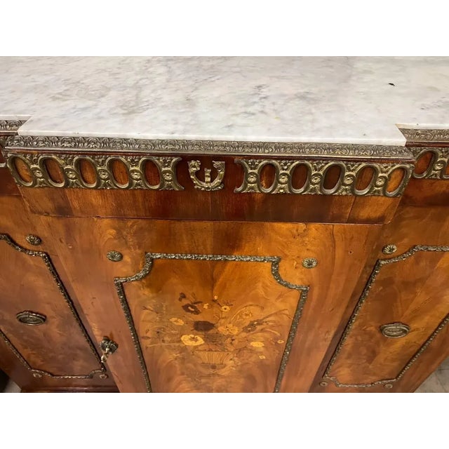 Early 20th Century Art Decor Style Satinwood Parquetry Inlaid Marble Top Buffet Cabinet For Sale - Image 9 of 12