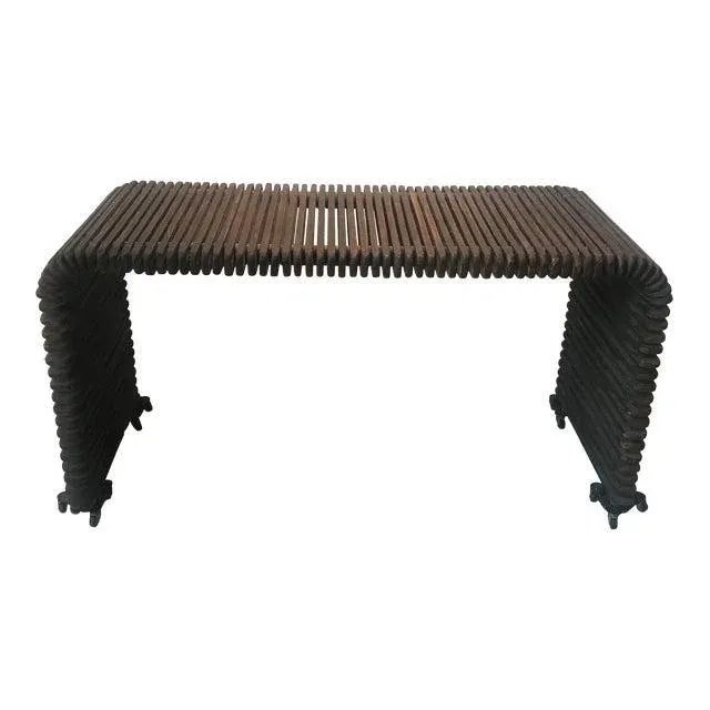 1970s Dramatic Slatted Waterfall Wood Console For Sale - Image 9 of 9