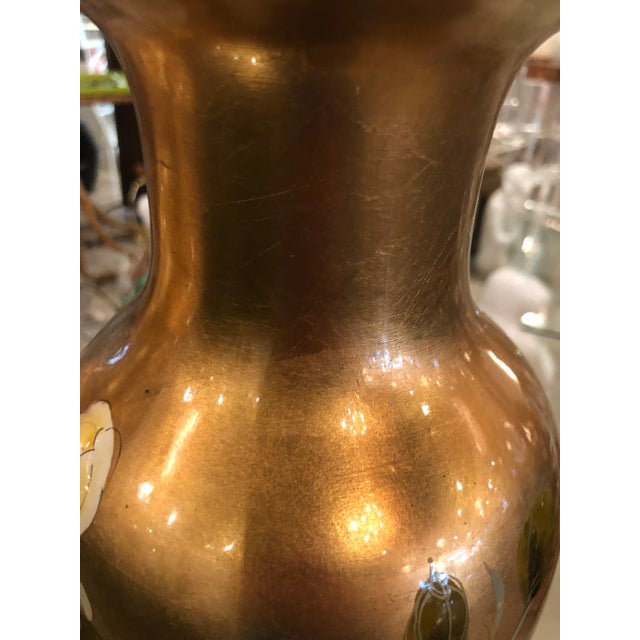 Vintage Chinoiserie Gold Leaf Brass Floral Birds Table Lamps -A Pair For Sale - Image 10 of 13