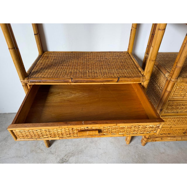 Vintage Coastal Rattan & Bamboo Étagères – A Pair For Sale - Image 11 of 12