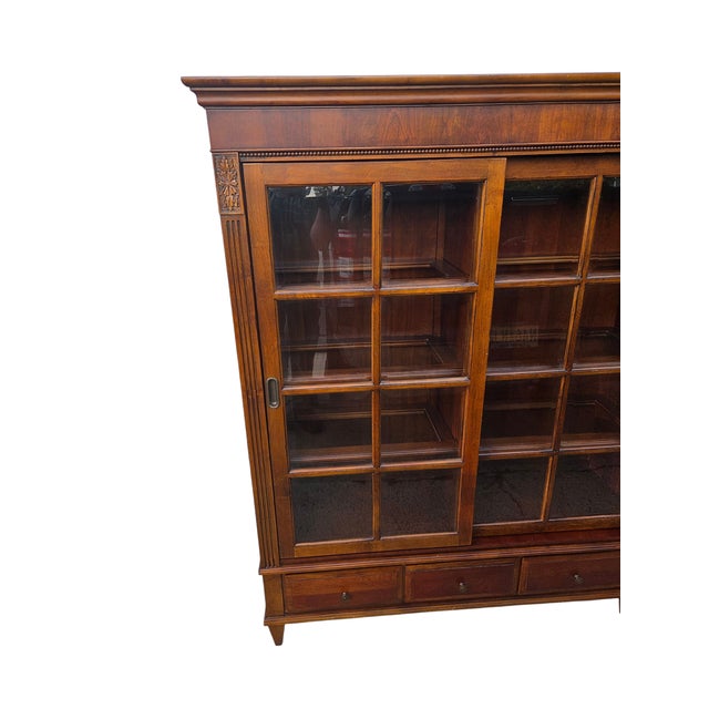 1990s 1990s Ethan Allen Townhouse Sliding Door China Cabinet Display Curio Bookcase Hutch For Sale - Image 5 of 18