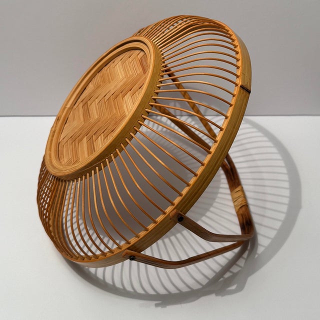 Tan 1970s Vintage Mid-Century Modern Handcrafted Japanese "Hanakago" Bamboo Flower Basket For Sale - Image 8 of 10