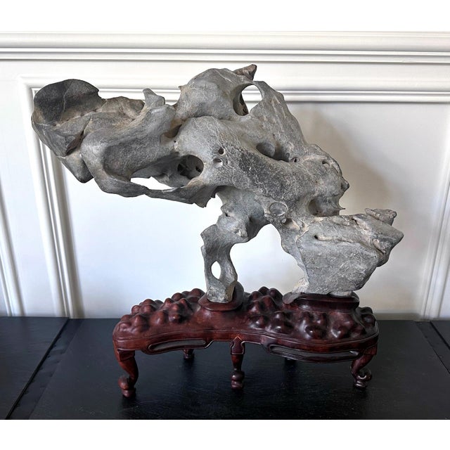 Extraordinary Chinese Taihu Scholar Stone Rare Form on Display Stand For Sale - Image 16 of 18