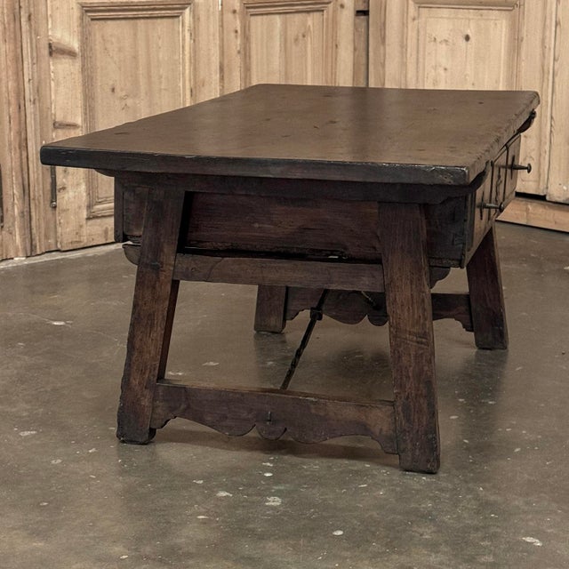 Rare 17th Century Rustic Spanish Walnut Coffee Table With Wrought Iron For Sale - Image 11 of 18