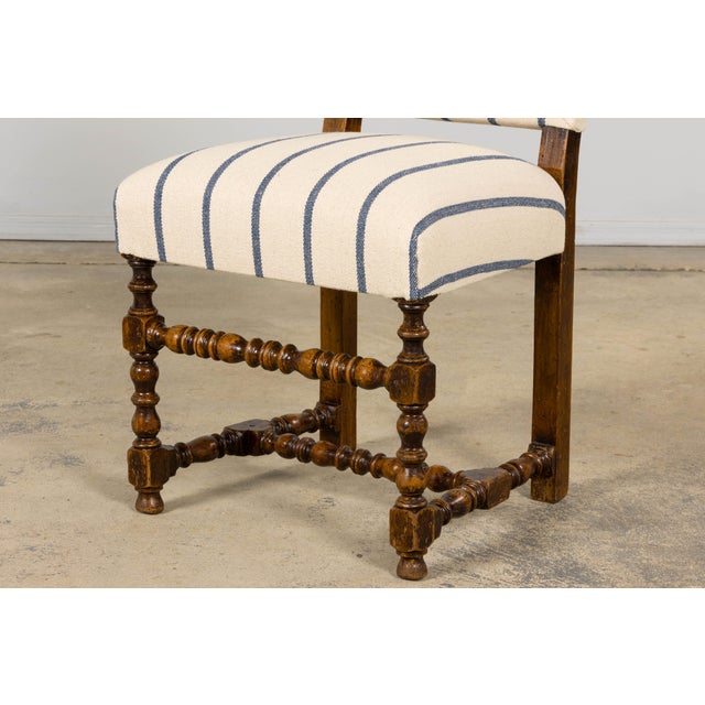 Late 19th Century French Louis XIII Dining Chairs in Blue Striped Jacquard, Set of 12 For Sale - Image 13 of 18
