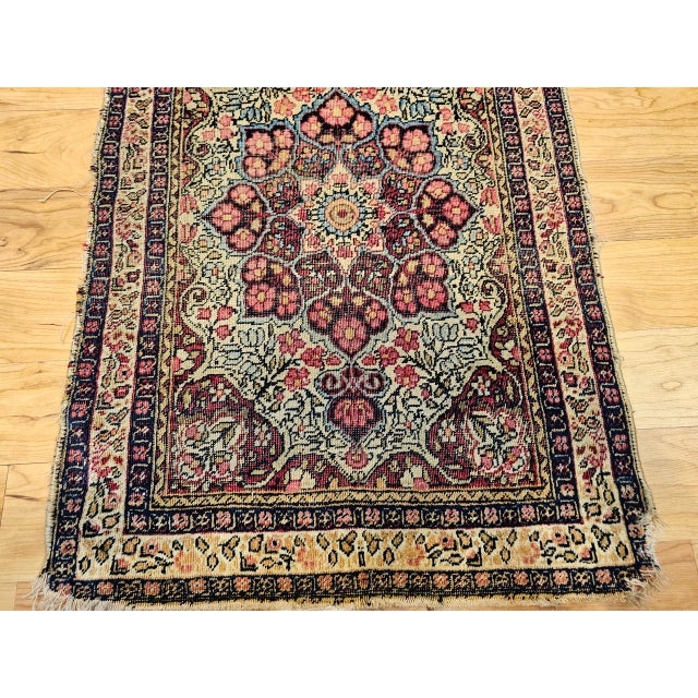 19th Century 19th Century Persian Kerman Lavar Rug, Hand-Knotted Wool, Floral Pattern, Ivory & Burgundy, 2x3 For Sale - Image 5 of 9