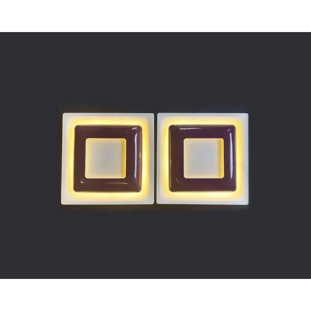 Op Art Square Wall Sconces in White and Purple Metal from Doria Leuchten, Germany, 1970s, Set of 4 For Sale - Image 6 of 8