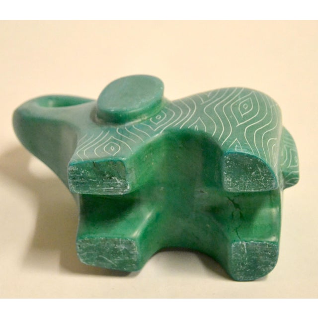Vintage African Folk Art Carved Soapstone Ocean Green Elephant Figurine Animal For Sale - Image 12 of 13