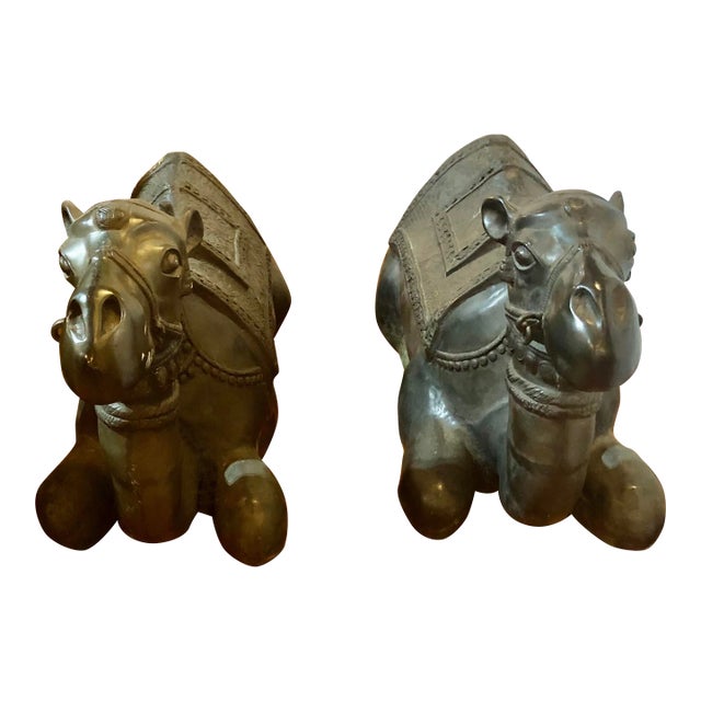 Cast Bronze Recumbent Camels- a Pair For Sale