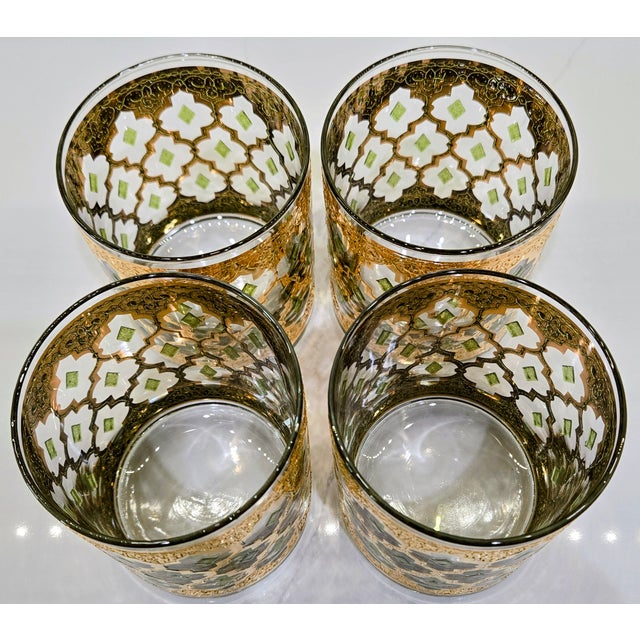 Gold Vintage Culver 22k Gold “Valencia” Old Fashioned Glasses, Set of 4 Signed Tumblers For Sale - Image 8 of 10