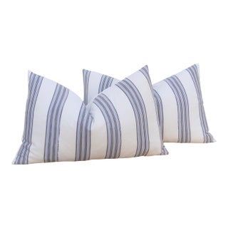 Vintage French Farmhouse Stripe Lumbar Pillows, a Pair For Sale