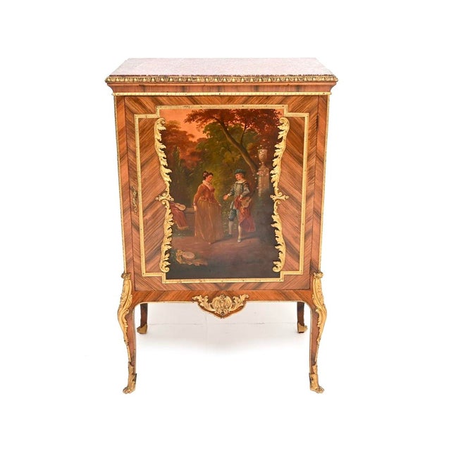 Antique French Marble Top Painted Cabinet, 1880 For Sale - Image 3 of 13